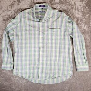 Alan‎ Flusser Shirt Men's 2XL XXL Pastel Plaid Cotton Long Sleeve Button Easter